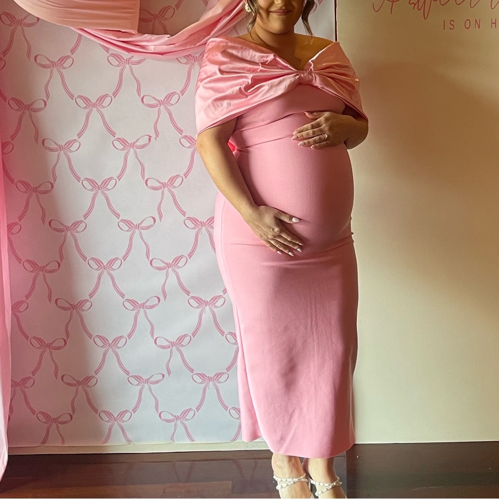 Fashion Nova Pink Off-Shoulder Maternity Maxi Dress